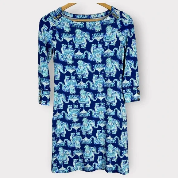 Lilly Pulitzer | Dresses | Lilly Pulitzer Sophie Blue Elephant Boat Neck  Upf 5 Dress Womens Xs | Poshmark
